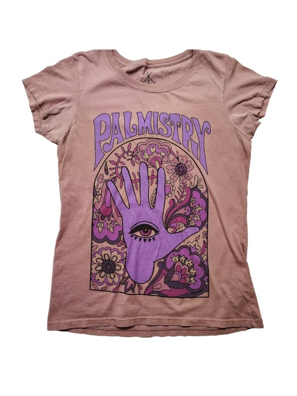 Boho Palmistry Graphic Tee Pink Purple Mystical Festival Hippie Women's Small